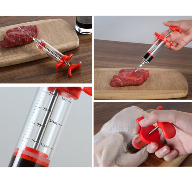 BBQ mėsos švirkštas Mėsos marinato purkštukas turkiškas vištienos skonio švirkštas dešros įdaru 3 adatų kepimo įrankis virtuvės priedai