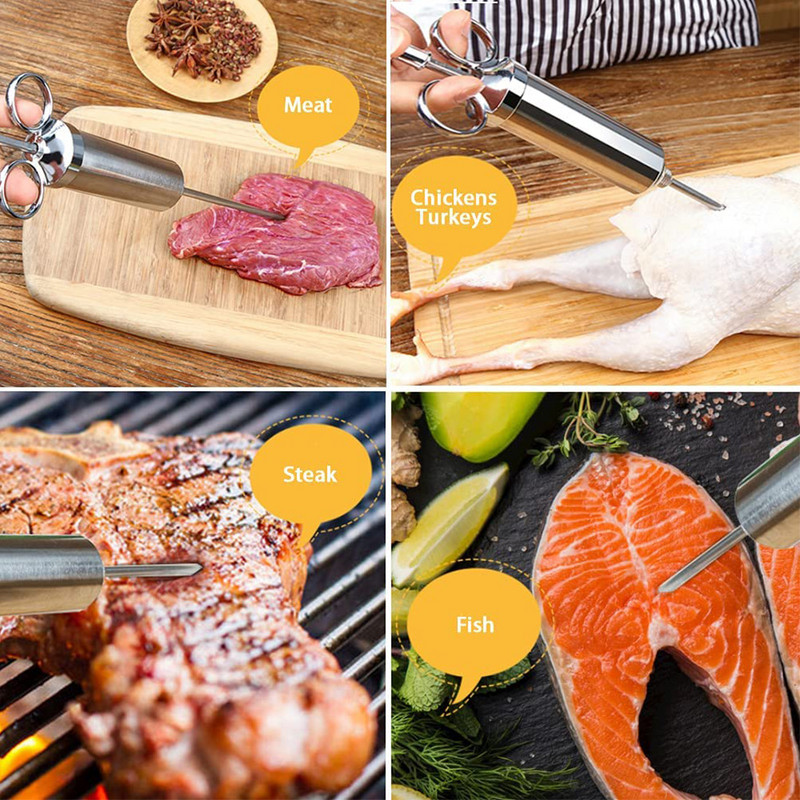 Set de ace pentru friptură la grătar, seringă de condimente din oțel inoxidabil, set de aromă de carne pentru picnic, accesoriu portabil pentru unelte de marinadă pentru grătar