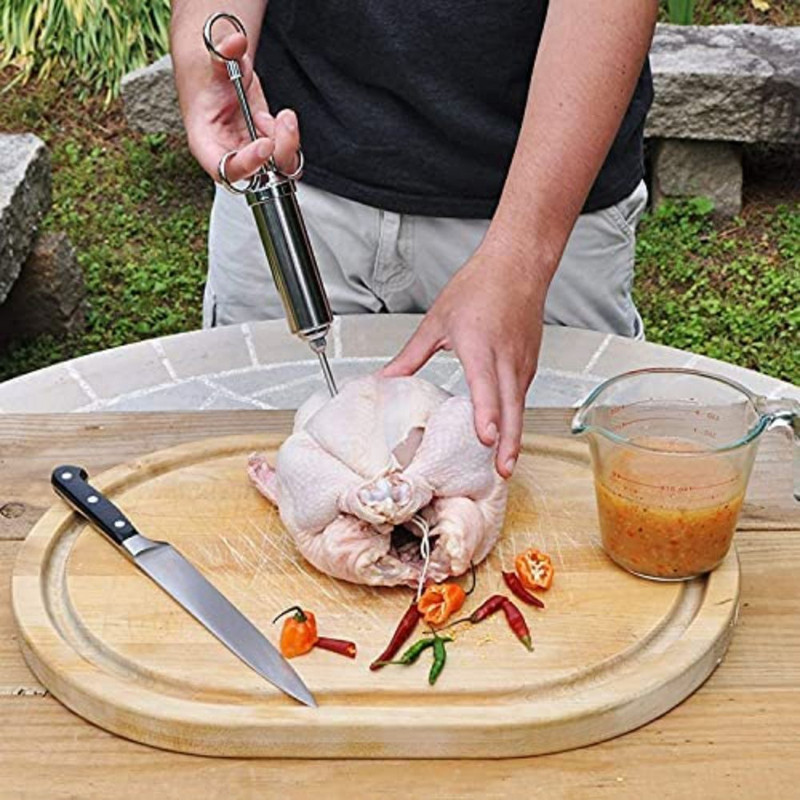 Grilio 2 uncijų marinato prieskonių purkštukas kalakutienos mėsai purkštukai nerūdijančio plieno kepimo švirkštas su 3 adatomis