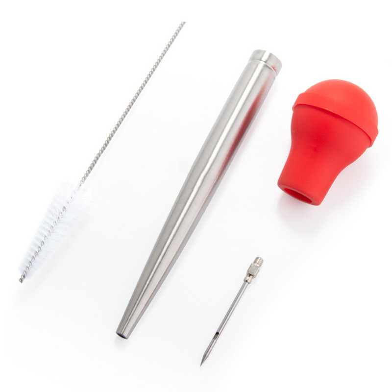Nerūdijančio plieno silikono siurblys Kalakutienos baster mėsos injektorių skonio adata kepsninių kepsnelių valymo šepetys BBQ prieskonių įrankis