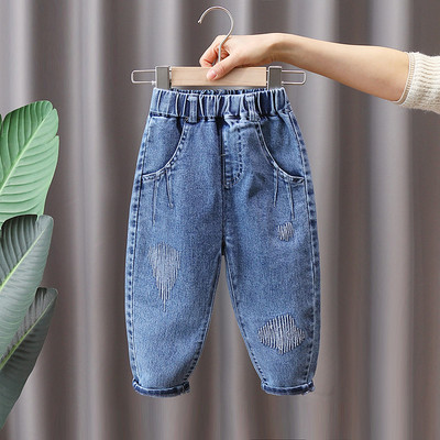 Blugi pentru copii cu motive rupte si elastic