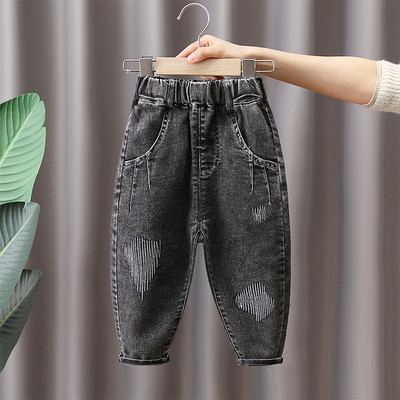 Blugi pentru copii cu motive rupte si elastic