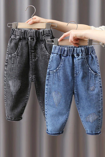 Blugi pentru copii cu motive rupte si elastic