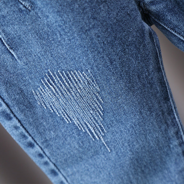 Blugi pentru copii cu motive rupte si elastic