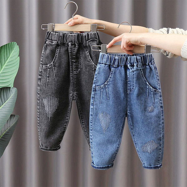 Blugi pentru copii cu motive rupte si elastic