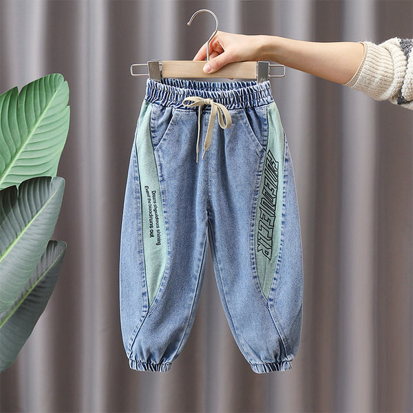 Blugi pentru copii pentru baieti cu imprimeu si sireturi