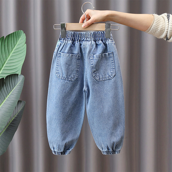 Blugi pentru copii pentru baieti cu imprimeu si sireturi