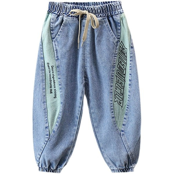 Blugi pentru copii pentru baieti cu imprimeu si sireturi