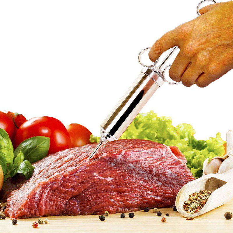 2-oz suure mahutavusega lihapihusti roostevabast terasest süstlakomplekt koos 3 professionaalse marinaadi süstlanõelaga kalkuni maitseainega