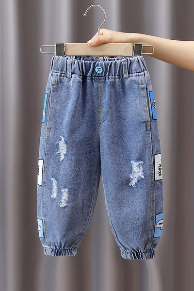 Blugi pentru copii cu motive rupte și imprimeu