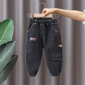 Blugi casual pentru baieti cu logo si buzunar