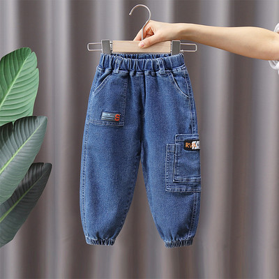 Blugi casual pentru baieti cu logo si buzunar