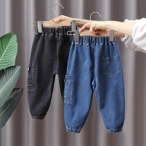 Blugi casual pentru baieti cu logo si buzunar