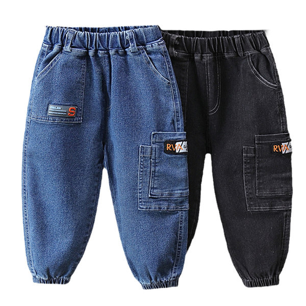 Blugi casual pentru baieti cu logo si buzunar
