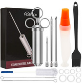 Marinato injektorių švirkštų ir šepečių rinkinys, Monster Meat injektorių švirkštas su 3 profesionaliomis marinato injektorių adatomis, sukuria