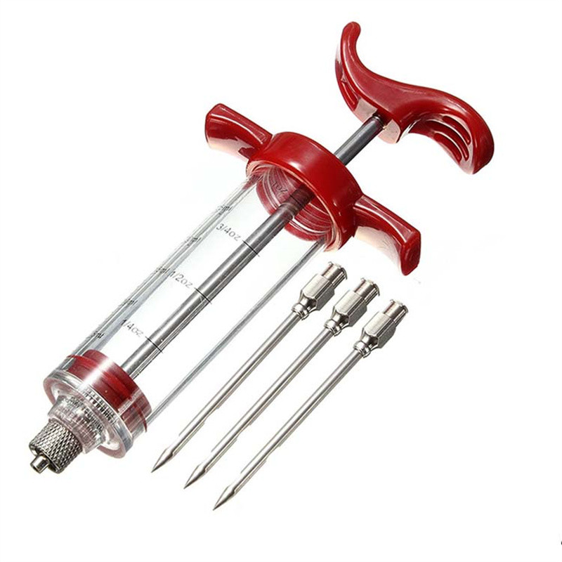 Ízesítő tű BBQ húsfecskendő pác injektor sertés steak hús szószok fecskendők 3 rozsdamentes acél tűvel Konyhai eszközök