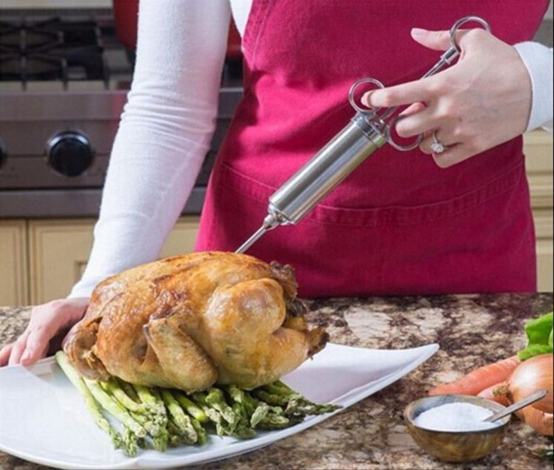 Nerūdijančio plieno mėsos marinato injektorių rinkinys ant grotelių kalakutienos BBQ prieskonių padažo skonio adatų kepimo švirkštas