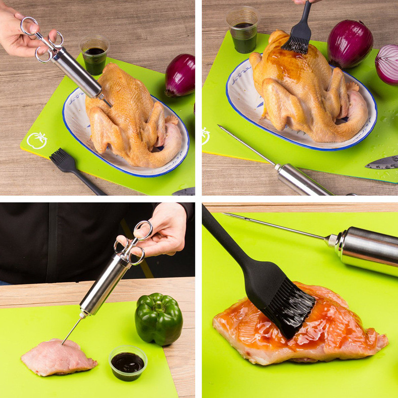 2db/tétel Kolbászhús fecskendős pác befecskendező bél a kolbászfúvókához rozsdamentes acél pulyka fűszerező fecskendő tűkészlet ZCF027