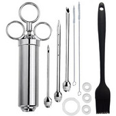 Injector de condimente pentru marinată de 2 oz Injector de carne de curcan Seringă de gătit din oțel inoxidabil pentru injecție cu 3 ace