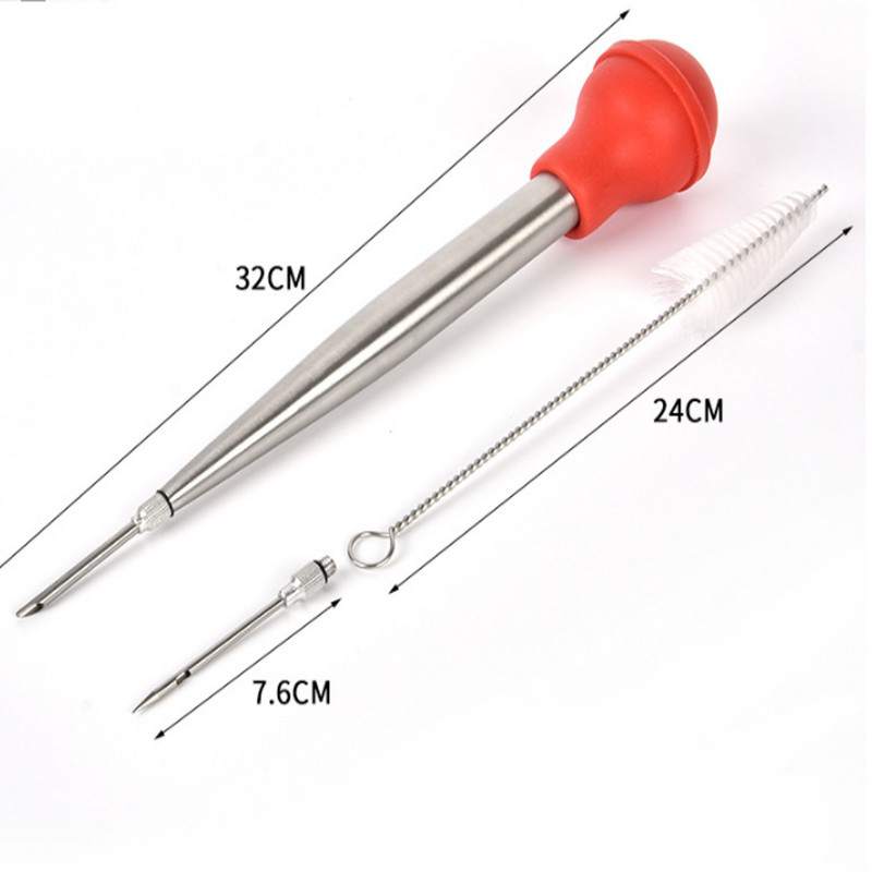 Ace pentru grătar Injector de marinată din oțel inoxidabil pentru condimente pentru curcan Pompă din silicon Ustensile Injector pentru grătar pentru gătit