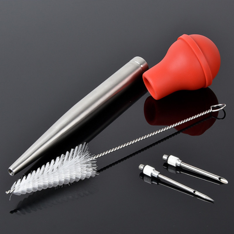 Ace pentru grătar Injector de marinată din oțel inoxidabil pentru condimente pentru curcan Pompă din silicon Ustensile Injector pentru grătar pentru gătit