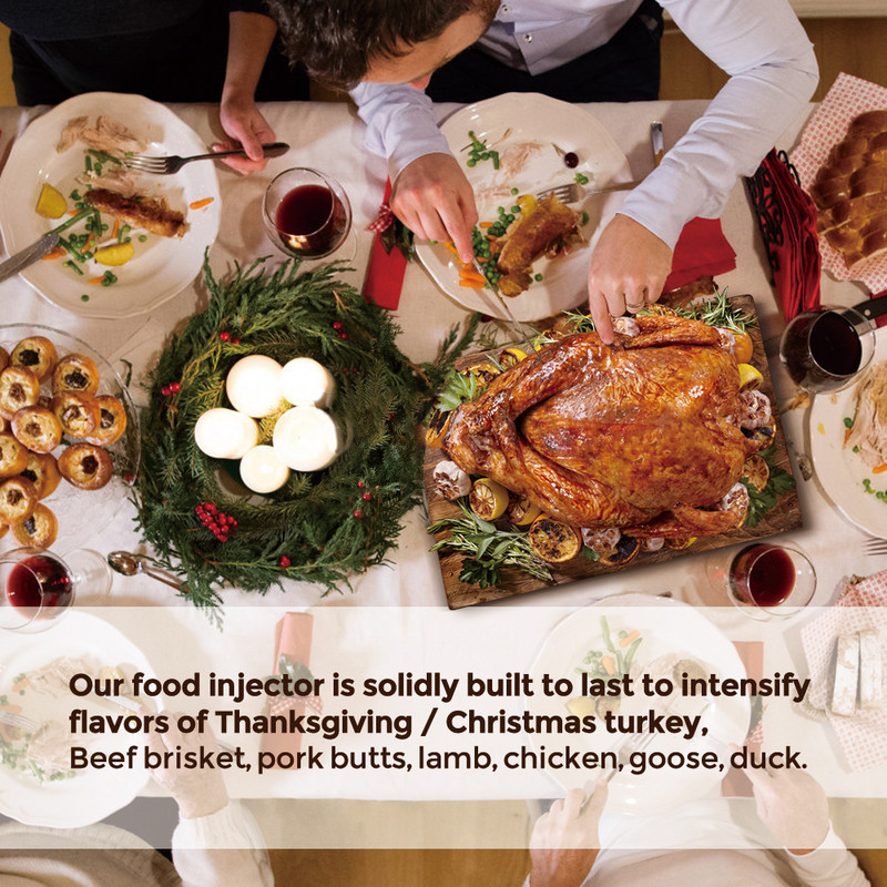 Injector de carne de 2 oz din oțel inoxidabil 304 cu 3 ace profesionale, 2 perii de silicon, seringă injector pentru grătar, injector de carne pentru marinată