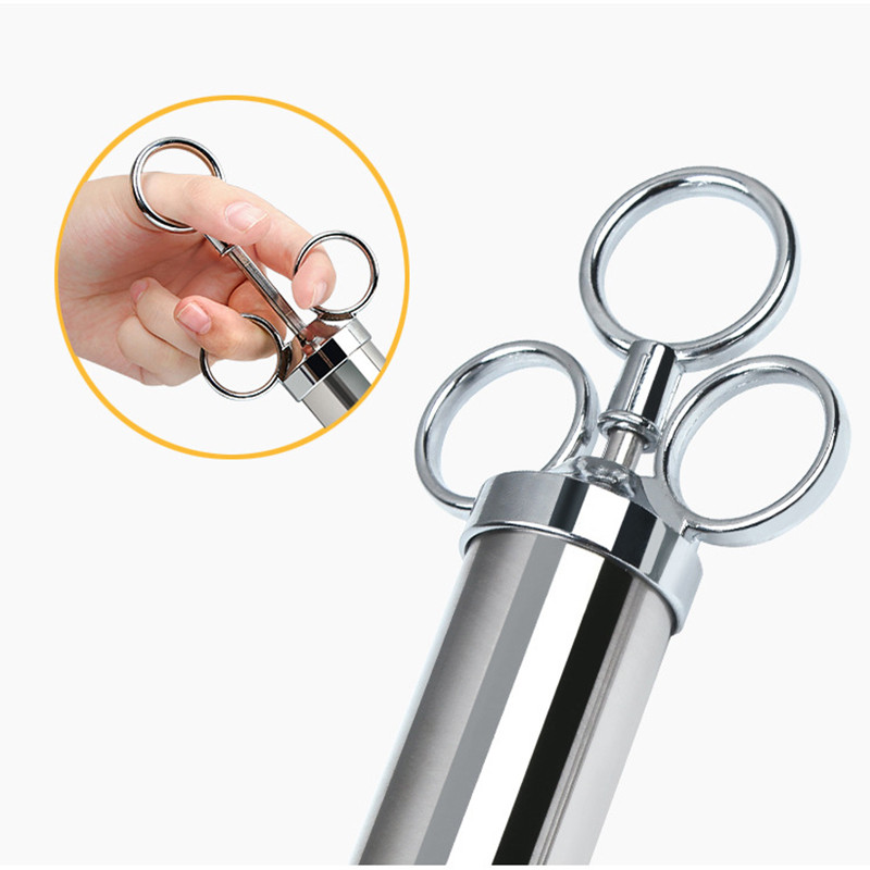 Mėsos injektorius 304 nerūdijančio plieno marinato švirkštų rinkinys su 3 marinato injektorių adatomis, skirtomis kepsninei, atsiųskite 2 valymo šepečius