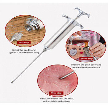 Heavy Duty Meat Injector 304 Stainless Steel - 2 Oz Seasoning Injector - Marinade Injector Syringe Includes 2&3 Needles