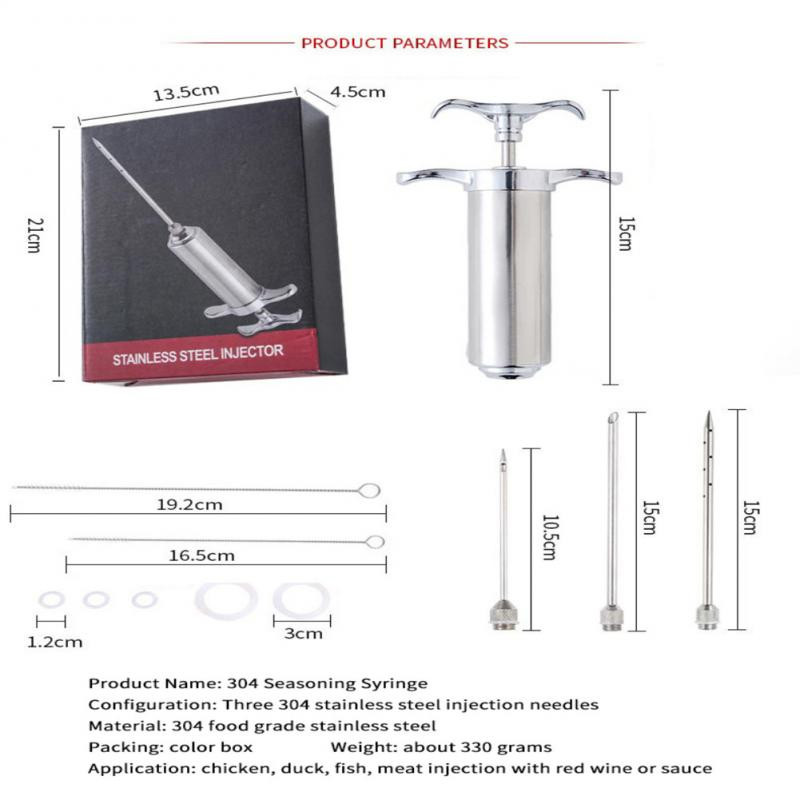 Nagy teherbírású húsbefecskendező 304 rozsdamentes acél - 2 oz fűszerezés befecskendező - pác befecskendező fecskendő 2 és 3 tűvel