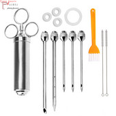 Grătar din oțel inoxidabil Injector de condimente pentru marinată de 2 oz Injector de carne de curcan pentru păsări de curte Seringă de gătit pentru grătar Injecție 2-5 ace