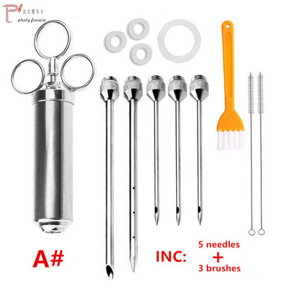 Grătar din oțel inoxidabil Injector de condimente pentru marinată de 2 oz Injector de carne de curcan pentru păsări de curte Seringă de gătit pentru grătar Injecție 2-5 ace