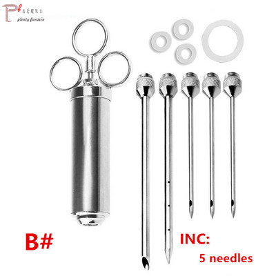 Grătar din oțel inoxidabil Injector de condimente pentru marinată de 2 oz Injector de carne de curcan pentru păsări de curte Seringă de gătit pentru grătar Injecție 2-5 ace