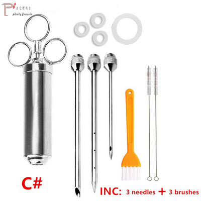 Grătar din oțel inoxidabil Injector de condimente pentru marinată de 2 oz Injector de carne de curcan pentru păsări de curte Seringă de gătit pentru grătar Injecție 2-5 ace