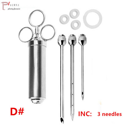 Grătar din oțel inoxidabil Injector de condimente pentru marinată de 2 oz Injector de carne de curcan pentru păsări de curte Seringă de gătit pentru grătar Injecție 2-5 ace