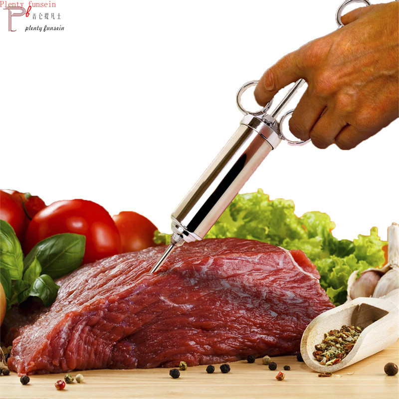 Grătar din oțel inoxidabil Injector de condimente pentru marinată de 2 oz Injector de carne de curcan pentru păsări de curte Seringă de gătit pentru grătar Injecție 2-5 ace