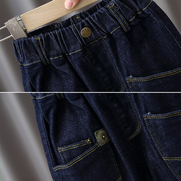 Rudeniniai džinsai berniukams su kišene ir sagomis