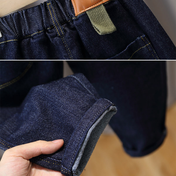 Rudeniniai džinsai berniukams su kišene ir sagomis