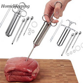 3 tű rozsdamentes acél hús pác befecskendező készlet grill pulyka BBQ fűszerező szósz Ízes tűs főzőfecskendő tartozék