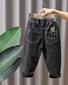 Vaikiški tamsūs džinsai berniukams su siuvinėjimais ir kišenėmis