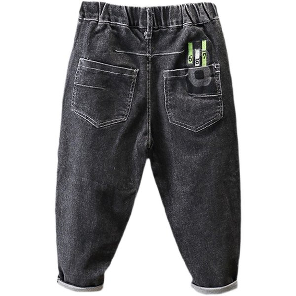 Vaikiški tamsūs džinsai berniukams su siuvinėjimais ir kišenėmis