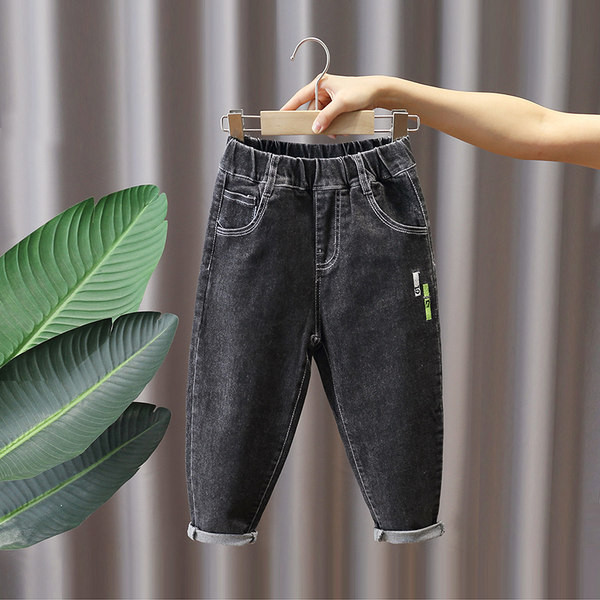 Vaikiški tamsūs džinsai berniukams su siuvinėjimais ir kišenėmis