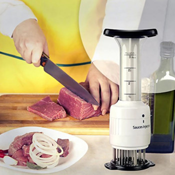 Многофункционален уред за омекотяване на месо 2 в 1 Инжектор за месо с марината за пържоли с игла от неръждаема стомана Спринцовка за подправки Кухненски инструменти