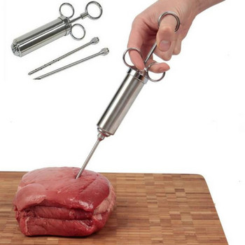 Инжектор за подправки с две игли Инжектор за марината за пуешко месо Инструменти за печене на барбекю от неръждаема стомана