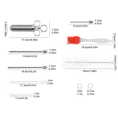 Nove igle od nehrđajućeg čelika Set štrcaljki za začine BBQ Injektor okusa mesa Kuhinjski umak Šprica za marinadu Pribor