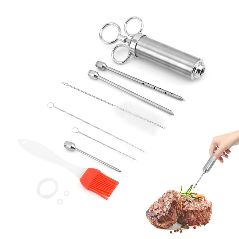 Nove igle od nehrđajućeg čelika Set štrcaljki za začine BBQ Injektor okusa mesa Kuhinjski umak Šprica za marinadu Pribor