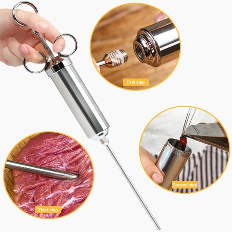 Marinatas mėsos purkštukas nerūdijančio plieno mėsos purkštukas švirkštas virtuvės reikmenys kalakutienos prieskonių purkštukas BBQ kepimo įrankis