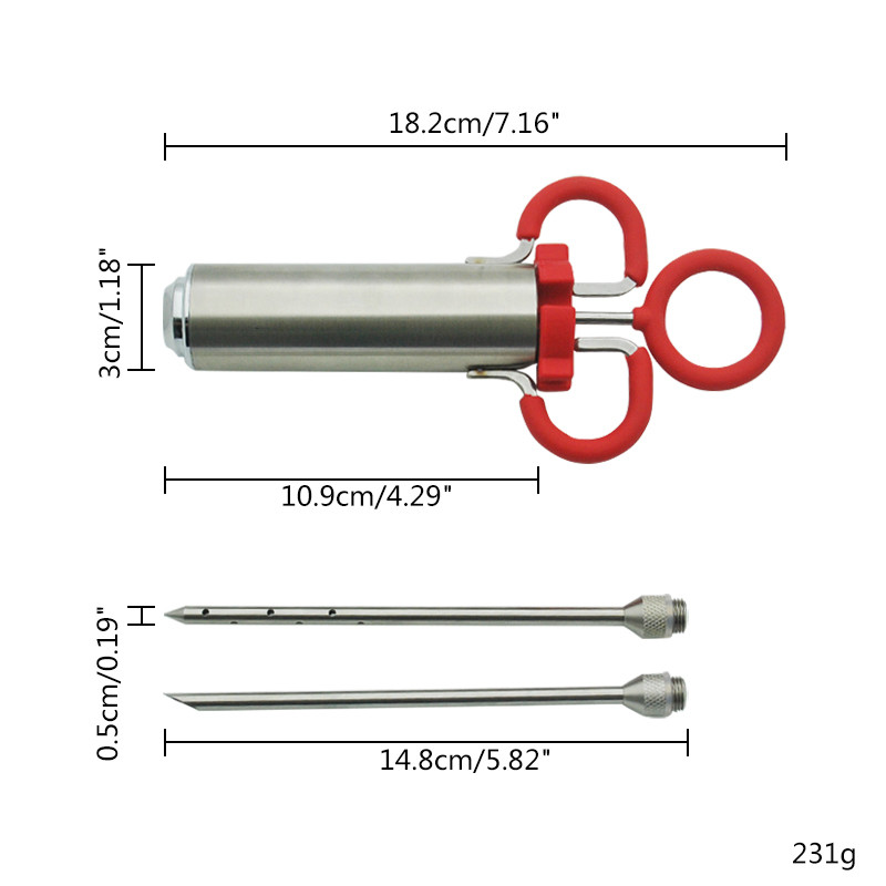 2 OZ Injektor za začine od nehrđajućeg čelika Perad Injektor za marinadu za puretinu s 2 igle Kuhinjski alati za roštiljanje