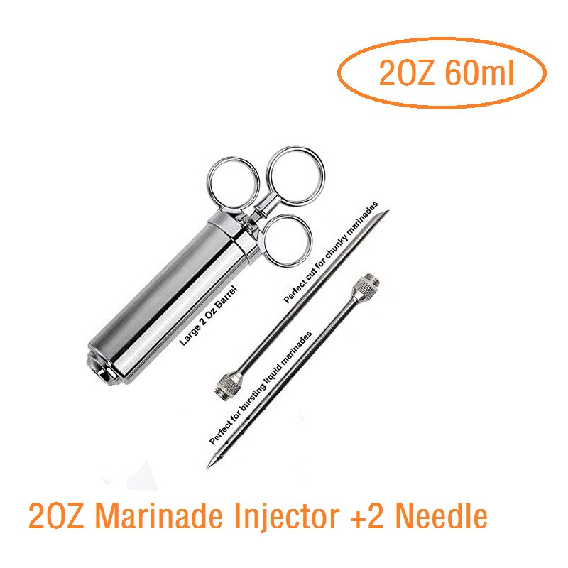 2 OZ Injektor za začine od nehrđajućeg čelika Perad Injektor za marinadu za puretinu s 2 igle Kuhinjski alati za roštiljanje