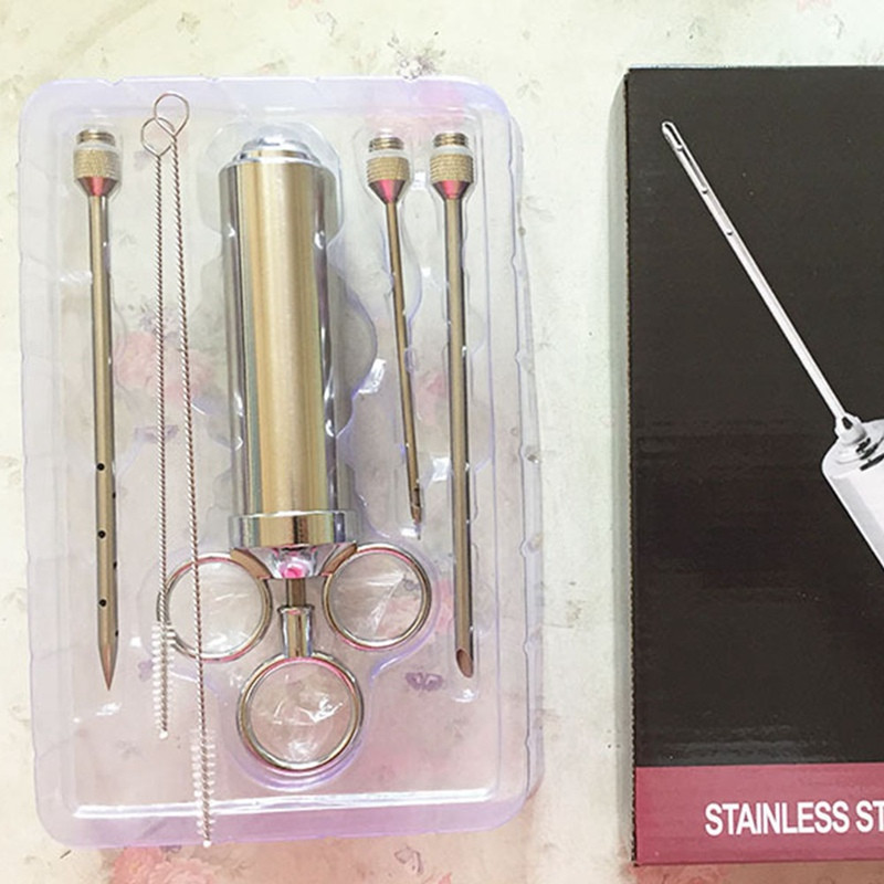 Grill 2-oz Injektor za začine za marinadu Injektori za pureće meso Štrcaljka za kuhanje od nehrđajućeg čelika Injektor s 3 igle