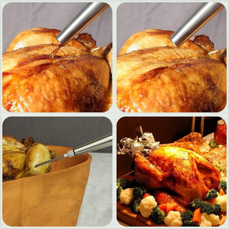 Turkey Baster rinkinio mėsos injektorių adata su valymo šepetėliu, skirtu Turkijai, kepsninei ir keptai kalakutai Baster švirkštui